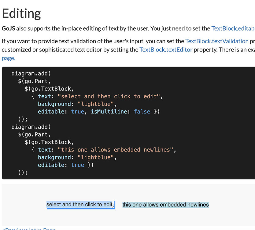 Editable: True in TextBlock is not working properly - GoJS - Northwoods ...